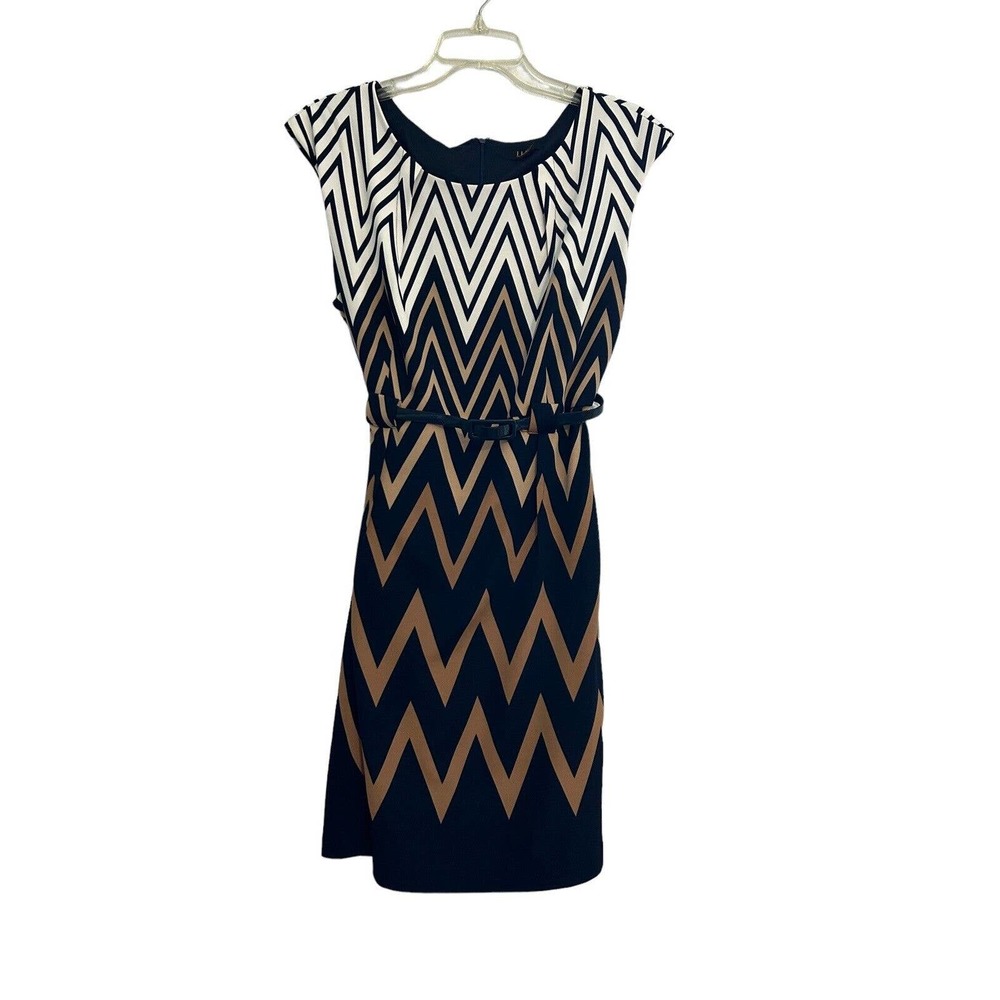 ILE New York Women’s Chevron Color Block Sleeveless Belted Dress NWT Size 12
